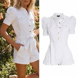 Retrofete NWT Phoebe Denim Belted Romper White Sz XS